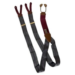 Trafalger Textured Gray Pink Stripes with Maroon Suspenders Gold Hardware